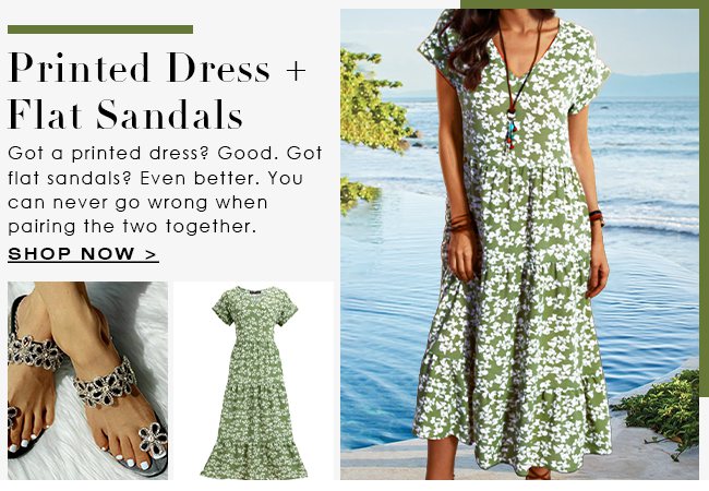 PrintedDressAndFlatSandals